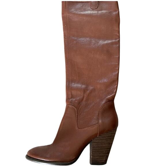 Vince Camuto Braden Brown Leather Rider Boots Sz 7.5 Wood Block Heel Equestrian - Picture 2 of 7